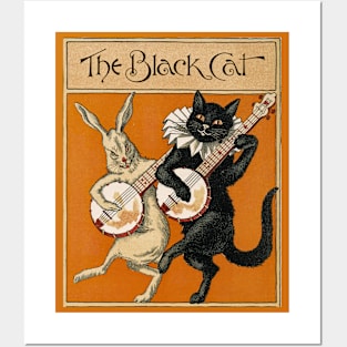 The black cat and a hare playing banjos Posters and Art